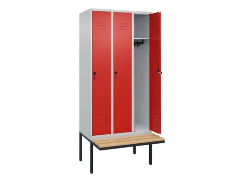 locker met bank,HxBxD 2120x900x815mm,3vak,vak B 300mm,draaigrendel