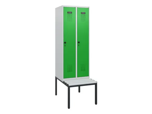 locker met bank,HxBxD 1950x600x815mm,2vak,vak B 300mm,draaigrendel
