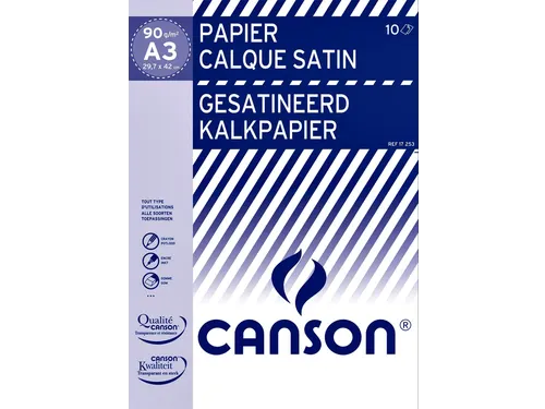 Kalkpapier Canson gesatineerd 10vel 90gr A3 doorschijnend