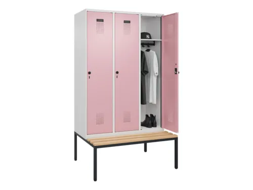 locker met bank,HxBxD 2120x1200x815mm,3vak,vak B 400mm,draaigrendel