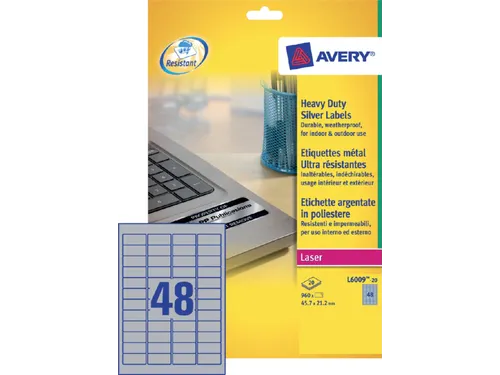 Inventaris Etiket Avery L6009-20 45.7x21.2mm Zilver 960 stuks
