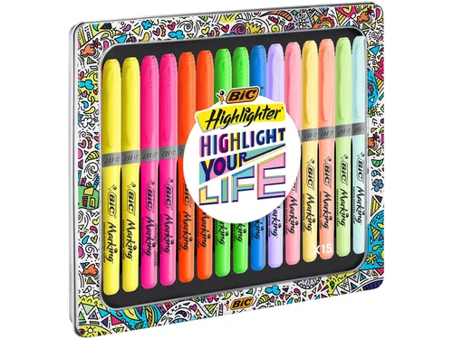 Markeerstift Bic grip Highlight your life assorti blik à 15 stuks