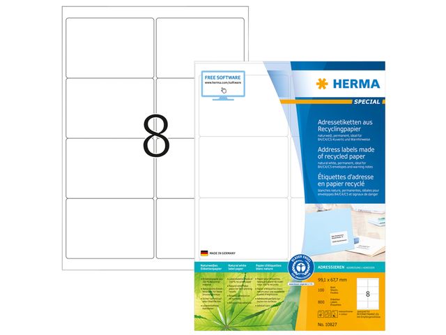 Etiket HERMA recycling 10827 99.1x67.7mm 800stuks wit | EtiketWinkel.be