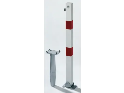 Afzetpaal Vierkant 70x70mm Omlegbaar Driekantslot Platte Kop Wit/Rood