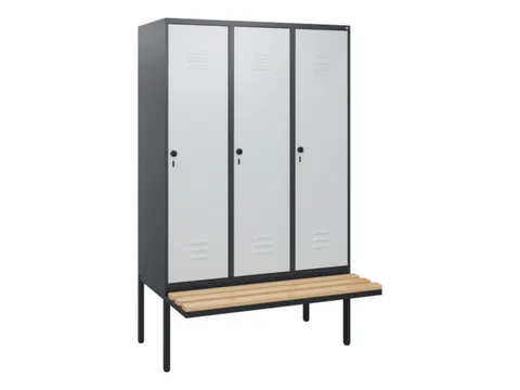 locker met bank,HxBxD 1950x1200x815mm,3vak,vak B 400mm,draaigrendel