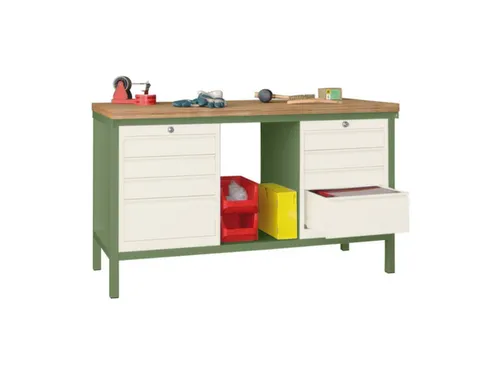 Werkbank 900x1500x700mm 8laden Frame/behuizing Ral6011 Front Ral9010