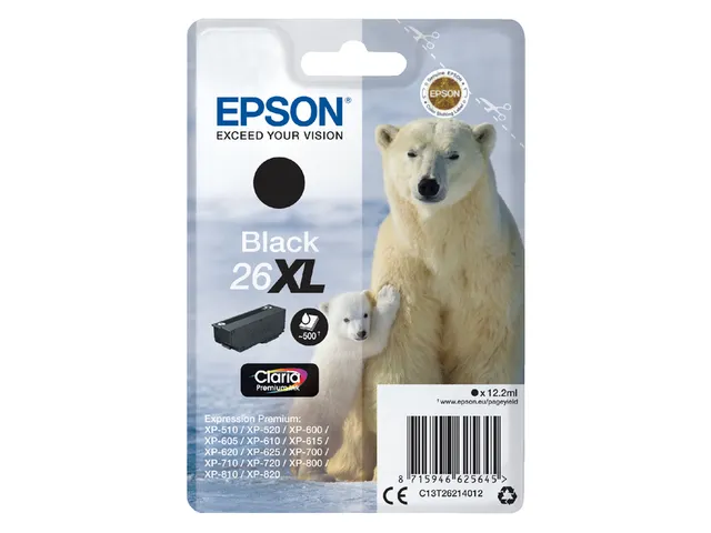 Inktcartridge Epson 26XL T2621 zwart HC C13T26214012