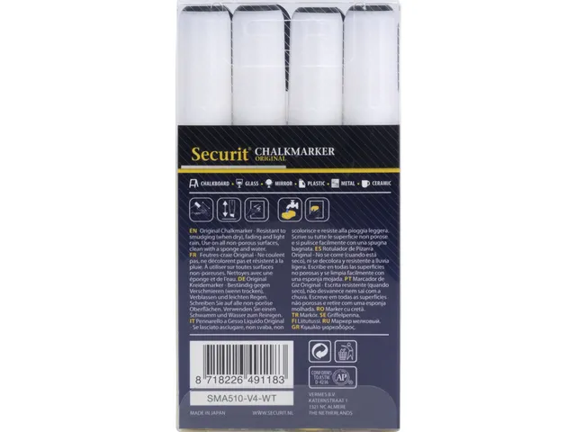 Krijtstift Securit Sma-510 Schuin 2-6mm Wit 4 Stuks