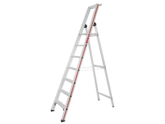 trapladder,eenzijdig,7treden,stand H 1,63m,balk L 2,45m,aluminium