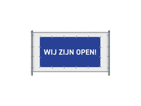 Hekwerkbanner 200x100 cm Blauw met Print Wij zijn open