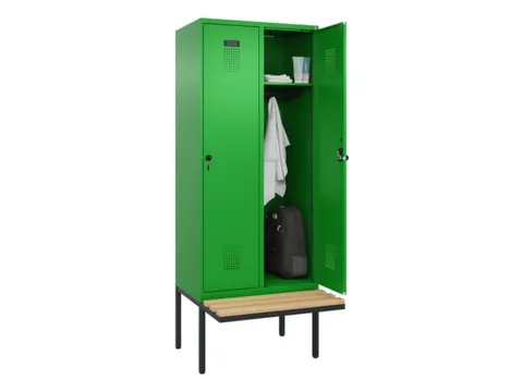 locker met bank,HxBxD 2120x800x815mm,2vak,vak B 400mm,draaigrendel