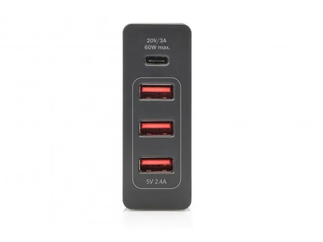4-poorts USB-lader 72W 1xUSB-C 5,9,15,20V/3A 3x USB-A 5V/2,4A Zwart