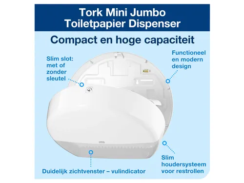 Tork 555000 T2 Mini Jumbo Toiletpapier Dispenser Elevation Wit