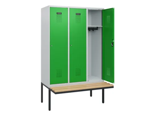 locker met bank,HxBxD 1950x1200x815mm,3vak,vak B 400mm,cilinderslot