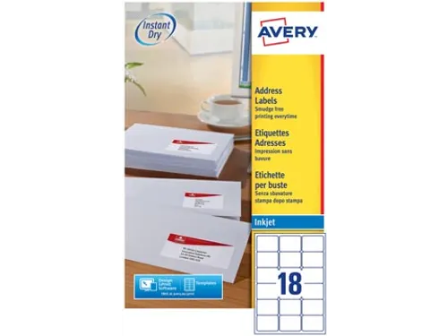 Adresetiket Avery J8161-25 63.5x46.6mm Inkjet Wit 450 stuks