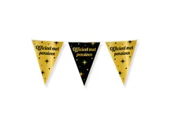 Slinger Folie vlaggen Party Flag Foil 'Pensioen' Goud-Zwart 30cmx10m