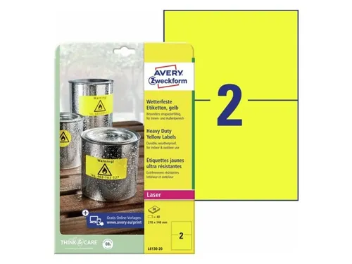 Avery weerbestendig etiket A4 210x148mm Geel 40 stuks