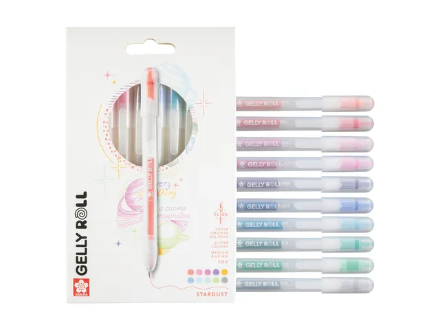 Stylo gel Sakura Gelly Roll Stardust 08 rétractable set 10 couleurs
