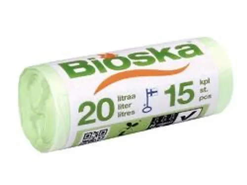 Afvalzak Bioska zetmeel 42x50cm 20 liter groen rol à 15 stuks