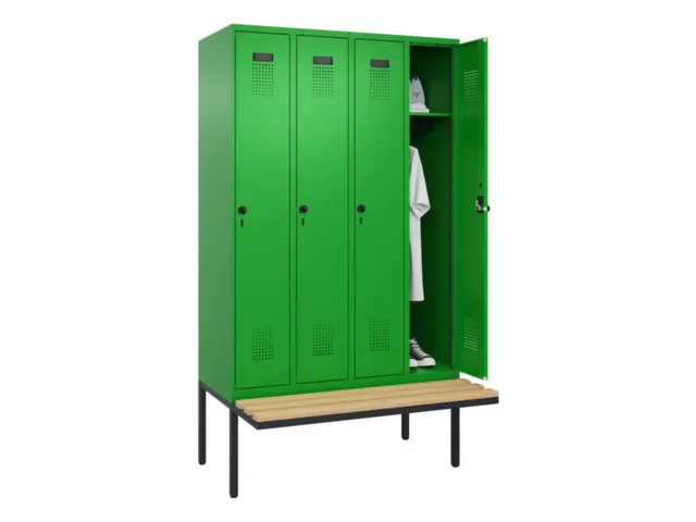 locker met bank,HxBxD 2120x1200x815mm,4vak,vak B 300mm,draaigrendel