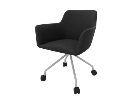 Bezoekersstoel 4-Voet/4Wielen Ronde Buis Verchroomd Zwart