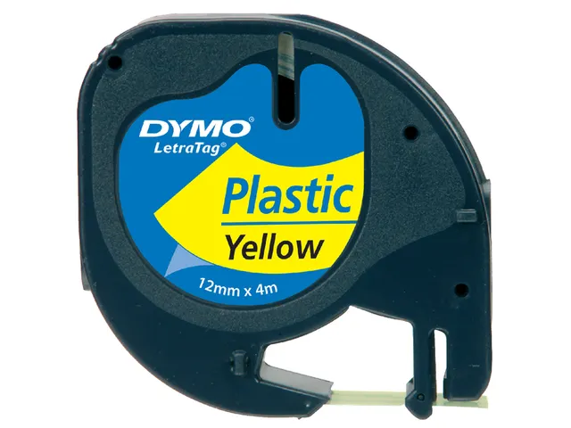Labeltape Dymo Letratag 91202 plastic 12mm zwart op geel S0721620