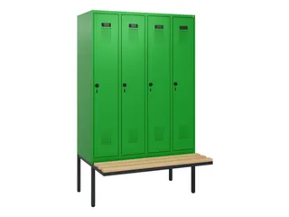 locker met bank,HxBxD 1950x1200x815mm,4vak,vak B 300mm,draaigrendel - 2