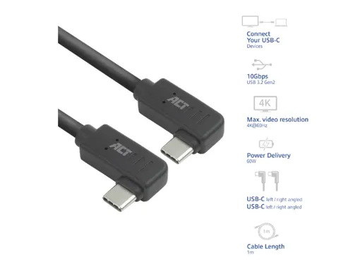 Kabel ACT USB-C hoek links/rechts 10Gbps 1m