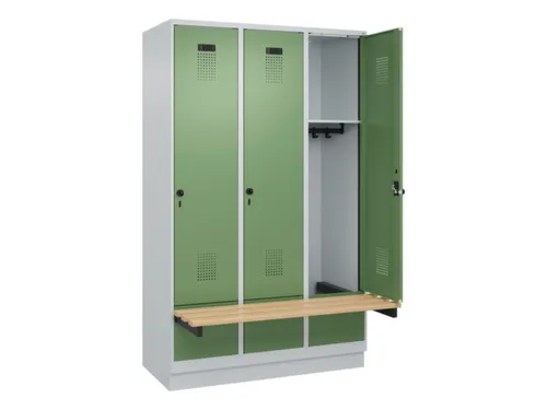 locker met bank,HxBxD 1950x1200x815mm,3vak,vak B 400mm,draaigrendel