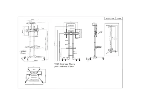 Trolley voor TV’s en monitoren, voor schermen 37 inch–65 inch, VES