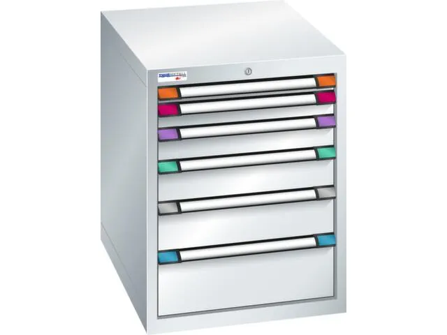 ladekast,HxBxD 800x605x695mm,6lade(n),cil.-slot,RAL7035,front RAL7035