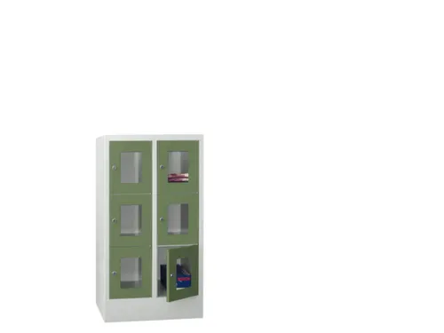 lockerkast,HxBxD 1187x600x500mm,2x3vakken,RAL7035,front RAL6011