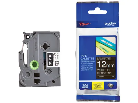 Labeltape Brother P-touch TZe-335 standaard 12mm wit op zwart
