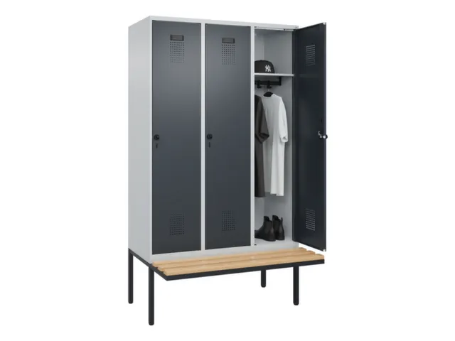 locker met bank,HxBxD 2120x1200x815mm,3vak,vak B 400mm,draaigrendel