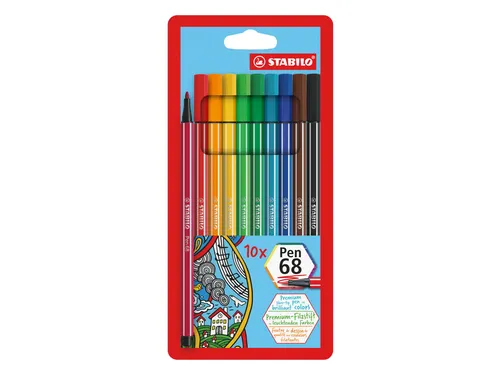 Viltstift Stabilo 68 Plastic Etui 10Stuks Assorti