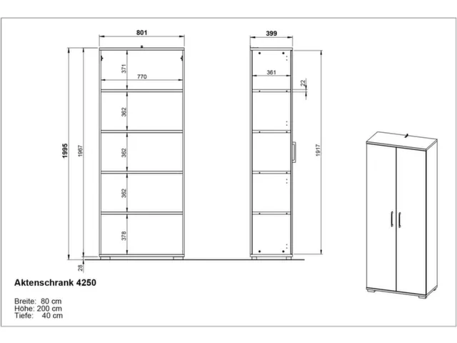 dossierkast,HxBxD 2000x800x400mm,4xinlegbodem,5ordnerhoogte,romp wit