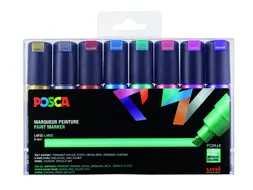 Verfstift Posca PC8K Brede punt 8mm schuin 8st metallic assorti