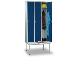 locker met bank,HxBxD 2150x1200x500mm,3vak,RAL7035,front RAL5010