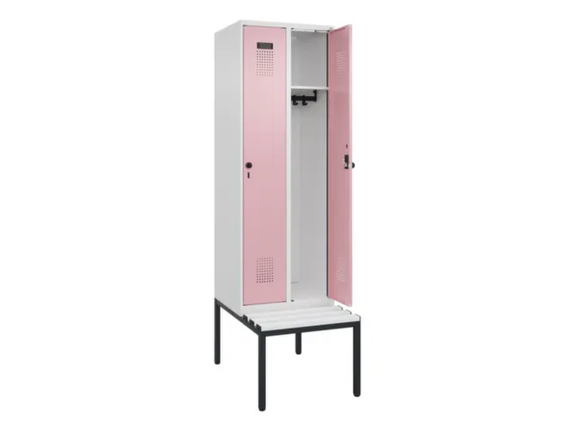 locker met bank,HxBxD 2120x600x815mm,2vak,vak B 300mm,draaigrendel