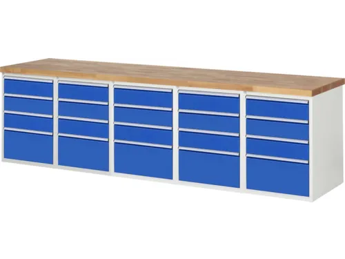 werkbank,HxBxD 890x3000x700mm,beukblad,draagverm. 750kg,5containers