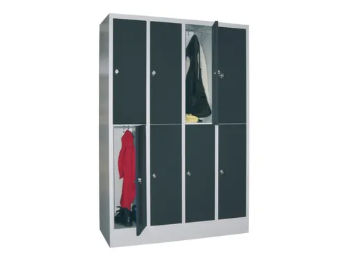 lockerkast,HxBxD 1850x1200x500mm,4x2vakken,RAL7035,front RAL7016