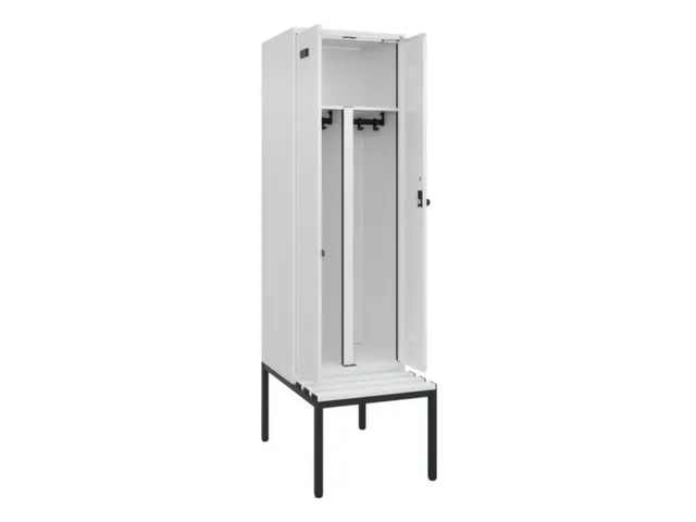 PBM-locker met bank,HxBxD 2120x600x815mm,2vak,vak B 300mm,draaigrendel