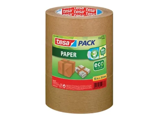Tesapack paper ecoLogo 50mmx50m bruin papier pak van 3 stuks