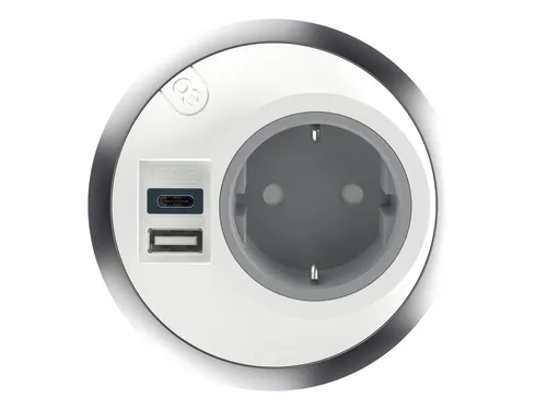 Desktop stekkerdoos Power PixelTUF 1x Schuko + USB A en C 25W Wit