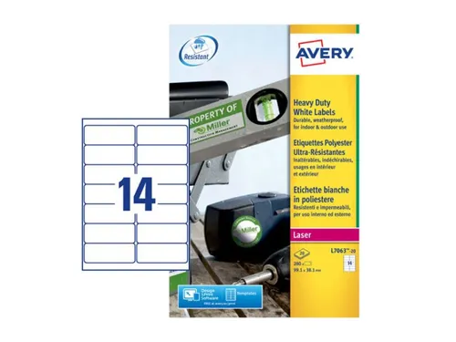 Etiket Avery L7063-20 99.1x38.1mm polyester wit 280stuks