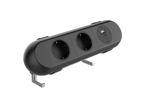 Desktop stekkerdoos Power Polar 2-voudig + USB A en C 25W Zwart
