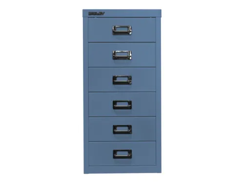 kantoor-ladekast HxBxD 590x279x380mm 6 laden romp + front blauw staal