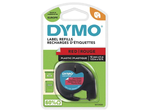 Labeltape Dymo Letratag 91203 plastic 12mm zwart op rood S0721630