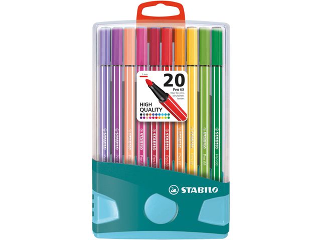 STABILO Pen 68 brush, ColorParade, boîte bleu-gris, 20 pièces en couleurs  assorties