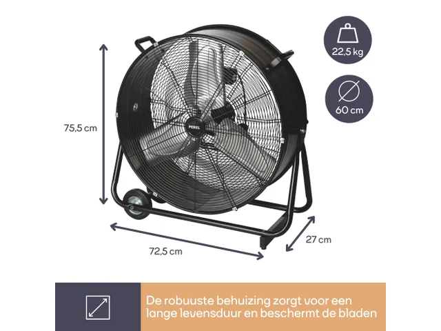 Vloerventilator Drum Metaal Ø 60cm Zwart